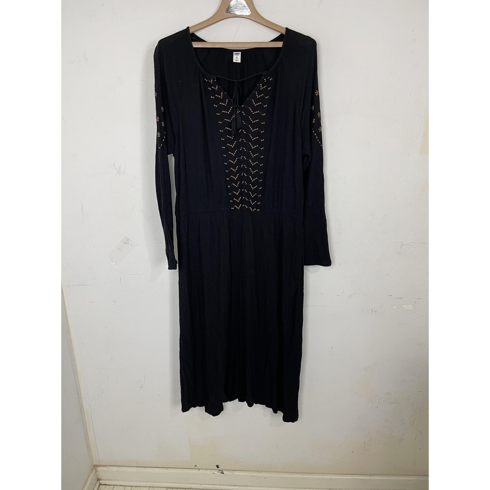 Old Navy Dress Womens XL Black Gothic Maxi Fall Dark Cottage Ren Faire Boho Long